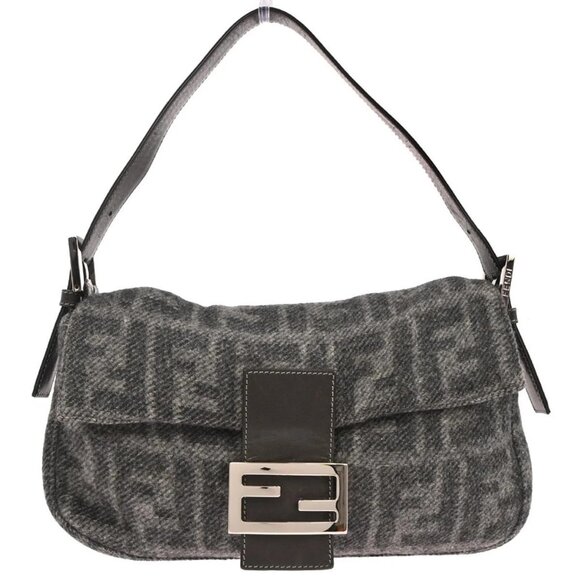 Fendi Handbags - Fendi Gray Wool Zucca Baguette Handbag